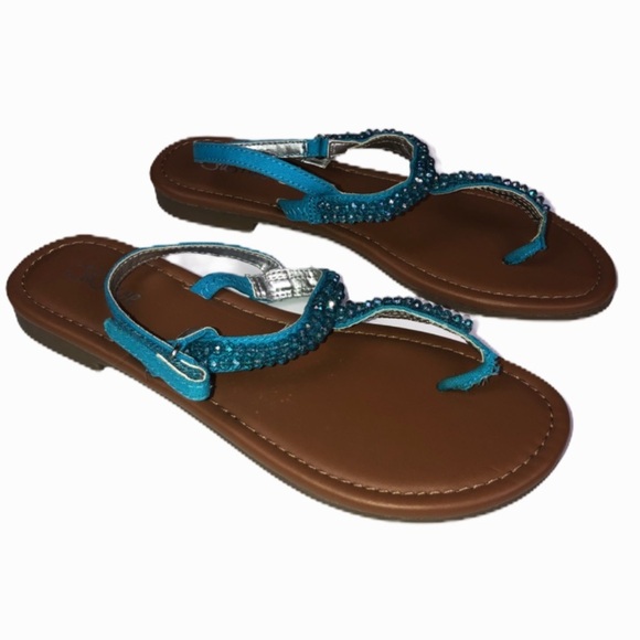 NEW Justice Jeweled Turquoise Blue Sandals - Picture 1 of 12
